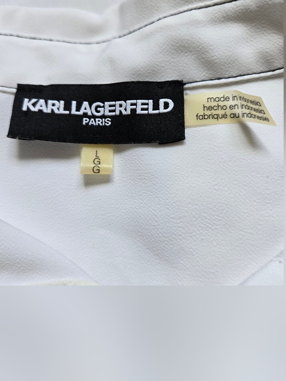 Karl Lagerfeld White Button-Up Blouse with Black Contrast Stitching. Size L - Picture 10 of 14